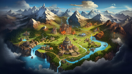 fantasy map game board illustration adventure element, generative ai