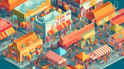 Fototapeta premium Exploring Shopper's Paradise: A Vibrant 3D Vector Illustration Immersing You in the World of Shopping and Sales