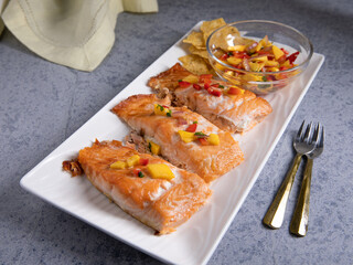 grilled salmon steak with red pepper