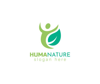 People in Leaf Shape Nature Logo Vector