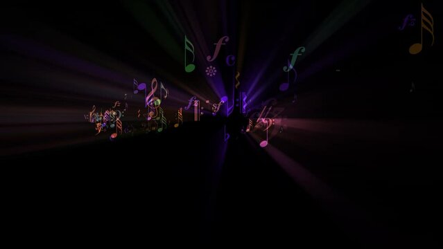 Musical Fantasy - Flying Notes - Rainbow Particles - Light Rays - Colorful animation loop for musical background, logo, title, revealer, intro, transition compositions