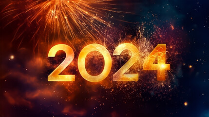 Happy New Year 2024 celebration background with fireworks