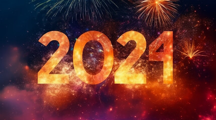 Happy New Year 2024 celebration background with fireworks