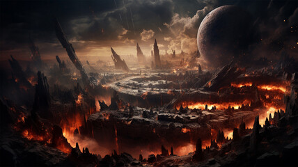 Obraz premium Planet Destruction Painting Illustration Background, Genertaive AI