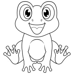 Cute baby frog cartoon sitting line art