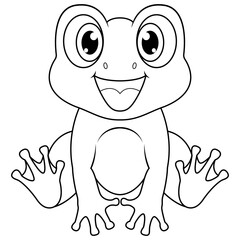 Cute baby frog cartoon sitting line art
