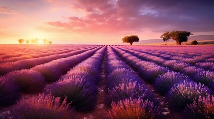 Obraz na płótnie Canvas Provencal Splendor: Lavender Field Sunset in Valensole