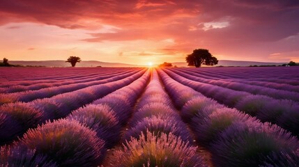 Tranquil Provence: Lavender Field Sunset in Valensole