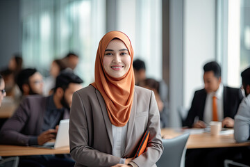 muslim businesswoman in office