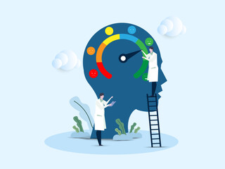 People are on the mood scale, Emotion overload, burnout and fatigue from work. Stress level meter gauge emotion stages. depression diagnosis. Mental disorder. vector illustration.