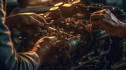 Close Up Shot of a Professional Mechanic Working on Vehicle in Car Service. Generative Ai