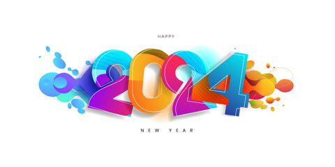 Happy New Year 2024 with Colorful design. vector art and illustration. can use for, landing page, template, ui, web, mobile app, poster, banner, flyer, background 