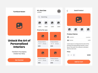 Furniture mobile app ui kit template. Perfect for digital companies and business startups engaged in the mobile or website developer sector