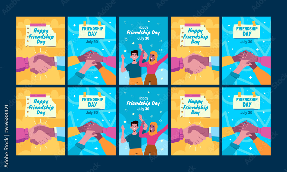 Wall mural happy friendship day social media stories vector flat design