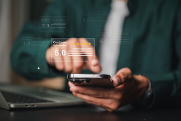 Customer Experience Concept, Best Excellent Services Rating for Satisfaction,excellent rating Five Star. Review, feedback, good, the best of product and service.