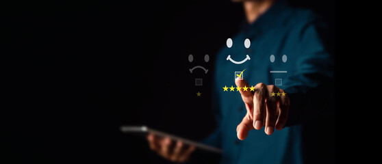 Customer Experience Concept, Best Excellent Services Rating for Satisfaction,excellent rating Five Star. Review, feedback, good, the best of product and service.