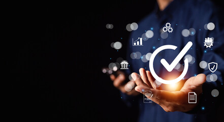 Quality control, satisfaction, good product and service, customer, Hand shows the sign of top...