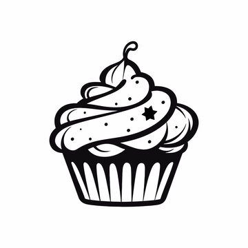 Cupcake vector icon in flat black color on white background
