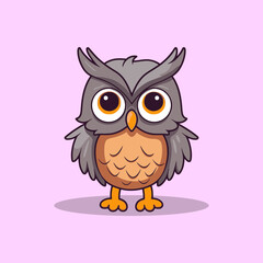 Obraz premium Cute owl cartoon character isolated on pink background vector illustration