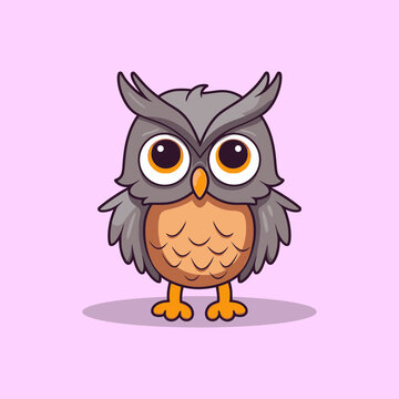 Cute owl cartoon character isolated on pink background vector illustration