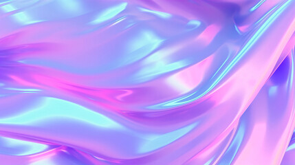 Clear iridescent plastic or holographic iridescent glass foil. Abstract 3d pearlescent gradient drop fluid shape. 3d rendering.