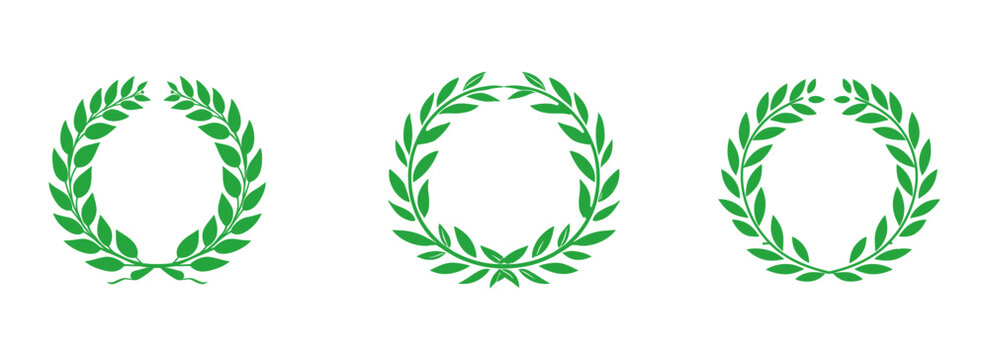 Set of green laurel wreath logo template vector icon illustration design