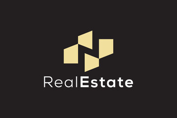 Real estate letter N gold logo design vector template