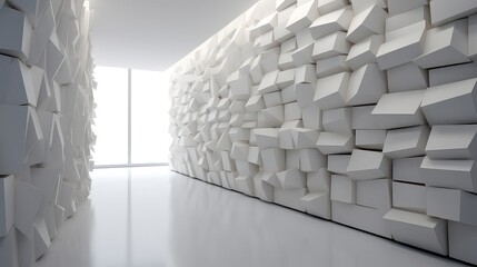 3D Abstract geometric shapes on white wall