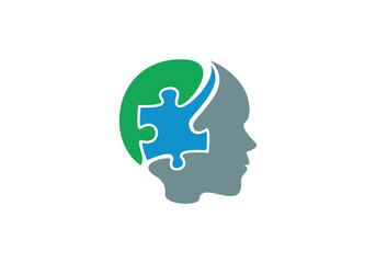 puzzle brain logo vector icon 