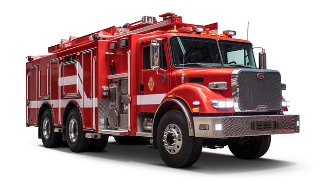 Fire rescue vehicle. Big red rescue car isolated on white. Generative Ai
