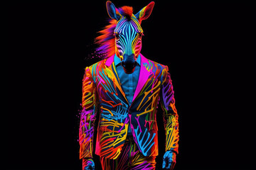 Surreal psychedelic zebra artwork with bright colors.  Generative AI