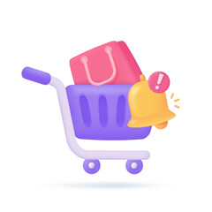 shopping carts and discount vouchers on purchases Special discount notification. 3D illustration.