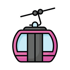 Cable car vector denoting transportation that uses cables to pull tram-like vehicles up and down steep hills or inclines
