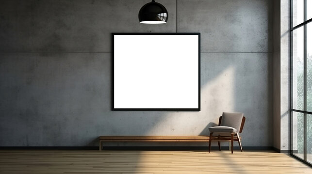 Mock up Poster frame with spotlight on wall. Generative Ai