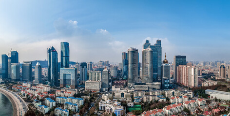 Modern Urban Architecture Skyline in Qingdao, China..