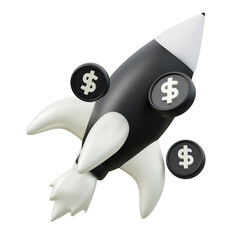 rocket money dollar 3d icon isolated on white