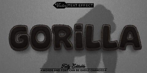 Cartoon Black Wild Animal Hairy Gorilla Vector Editable Text Effect Template © Anka Design
