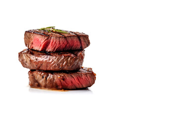 Beef steak medium grilled isolated on white background with copy space
