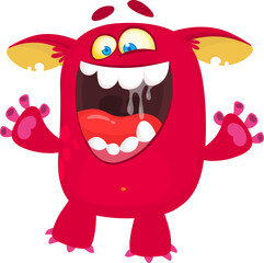 Happy cartoon monster waving hands. Halloween vector illustration. Great for package or party decoration