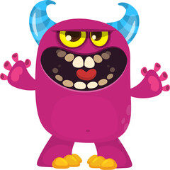 Happy cartoon monster waving hands. Halloween vector illustration. Great for package or party decoration