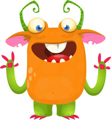 Happy cartoon monster waving hands. Halloween vector illustration. Great for package or party decoration