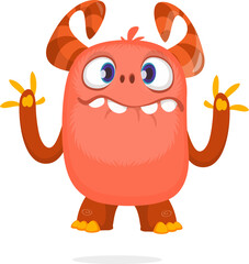 Happy cartoon monster waving hands. Halloween vector illustration. Great for package or party decoration