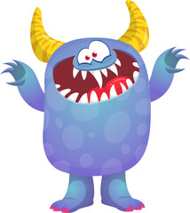 Happy cartoon monster waving hands. Halloween vector illustration. Great for package or party decoration