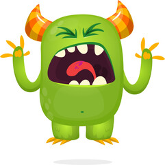 Angry cartoon monster waving hands illustration © drawkman