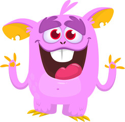 Happy cartoon monster waving hands. Halloween vector illustration. Great for package or party decoration
