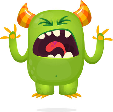 Angry cartoon monster waving hands illustration