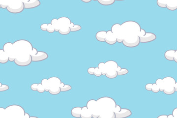 Cute bright cloudy sky doodle pattern