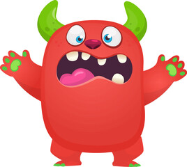 Happy cartoon monster waving hands. Halloween vector illustration. Great for package or party decoration