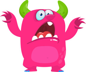 Happy cartoon monster waving hands. Halloween vector illustration. Great for package or party decoration