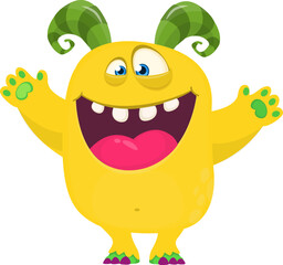 Happy cartoon monster waving hands. Halloween vector illustration. Great for package or party decoration